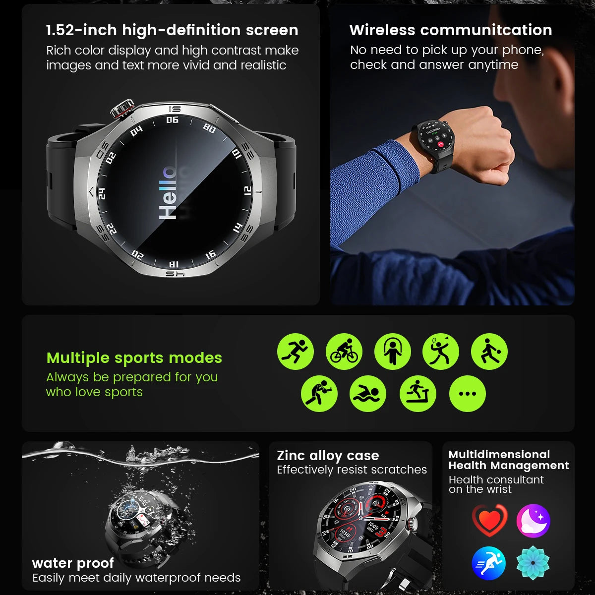 AMOLED GPS Smartwatch – Heart Rate, Motion Tracking & Bluetooth Calls