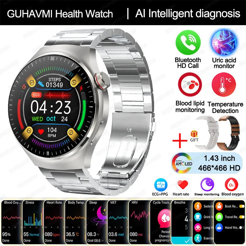 Nursing-Grade Health Smartwatch – Blood Oxygen, ECG, & Body Metrics