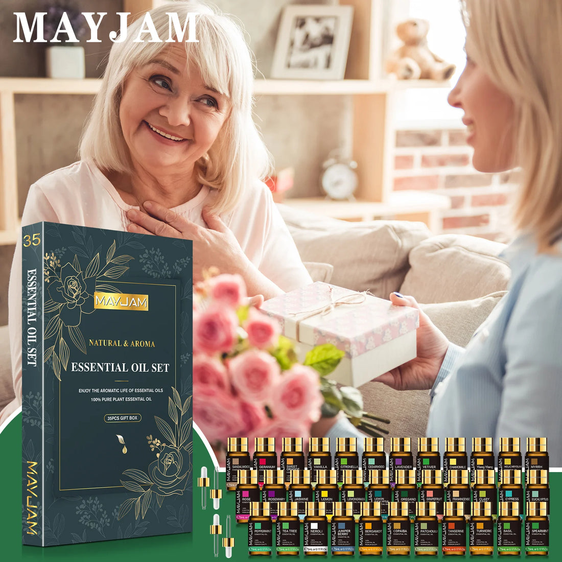 MAYJAM 35pcs Essential Oils Set – Diffuser, Candle & Air Freshener