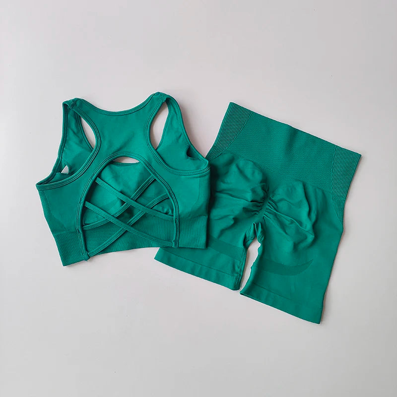 Women’s 2-Piece Seamless Yoga Set – Sport Bra & High-Waist Shorts