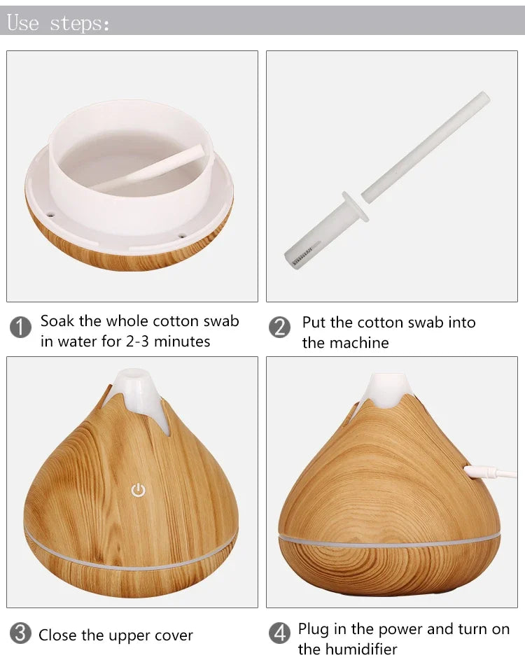 350ml USB Wood Aroma Diffuser – Ultrasonic Humidifier with LED Light