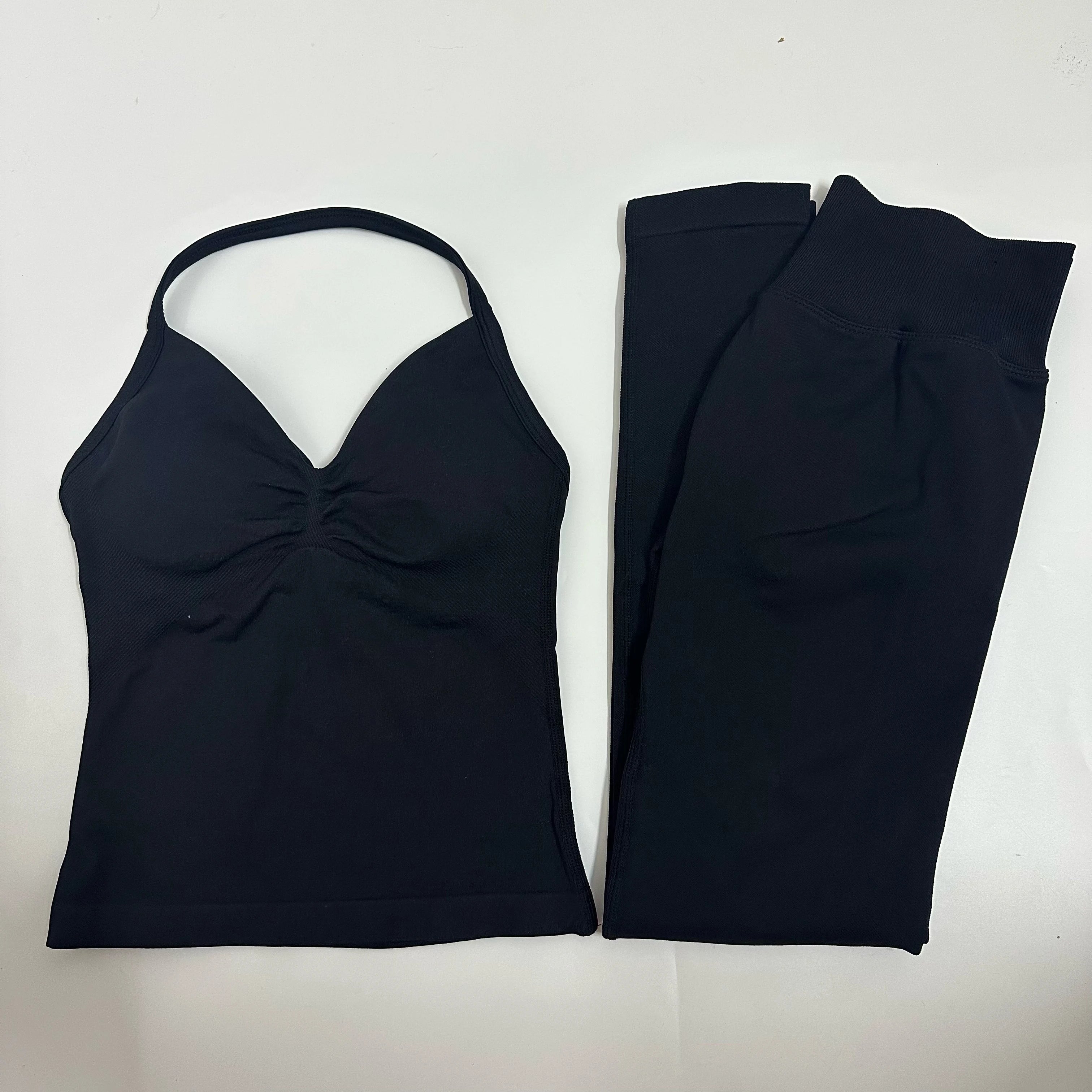 Women’s 2-Piece Yoga Set – High-Waist Leggings & Backless Tank Top