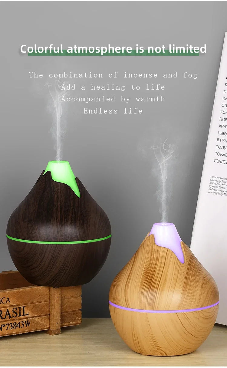 350ml USB Wood Aroma Diffuser – Ultrasonic Humidifier with LED Light