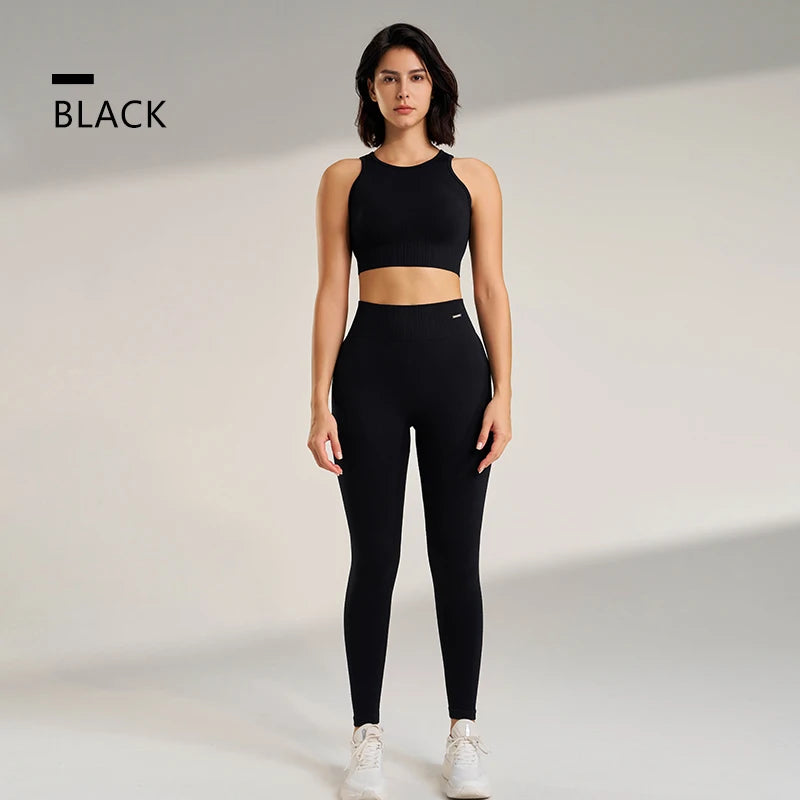Women’s Two-Piece Yoga Set – High-Waisted Leggings & Seamless Top
